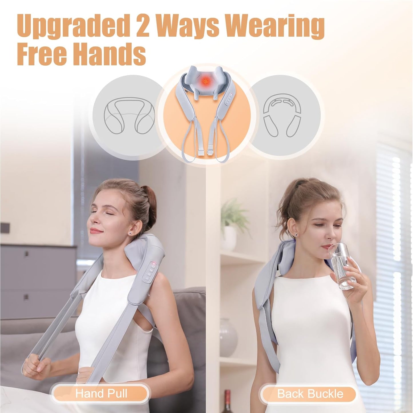 Neck Massager with Heat, Cordless Neck Massager for Pain Relief Deep Tissue, Shiatsu Back Shoulder and Neck Massager for Cervical Leg, Ideal Gifts