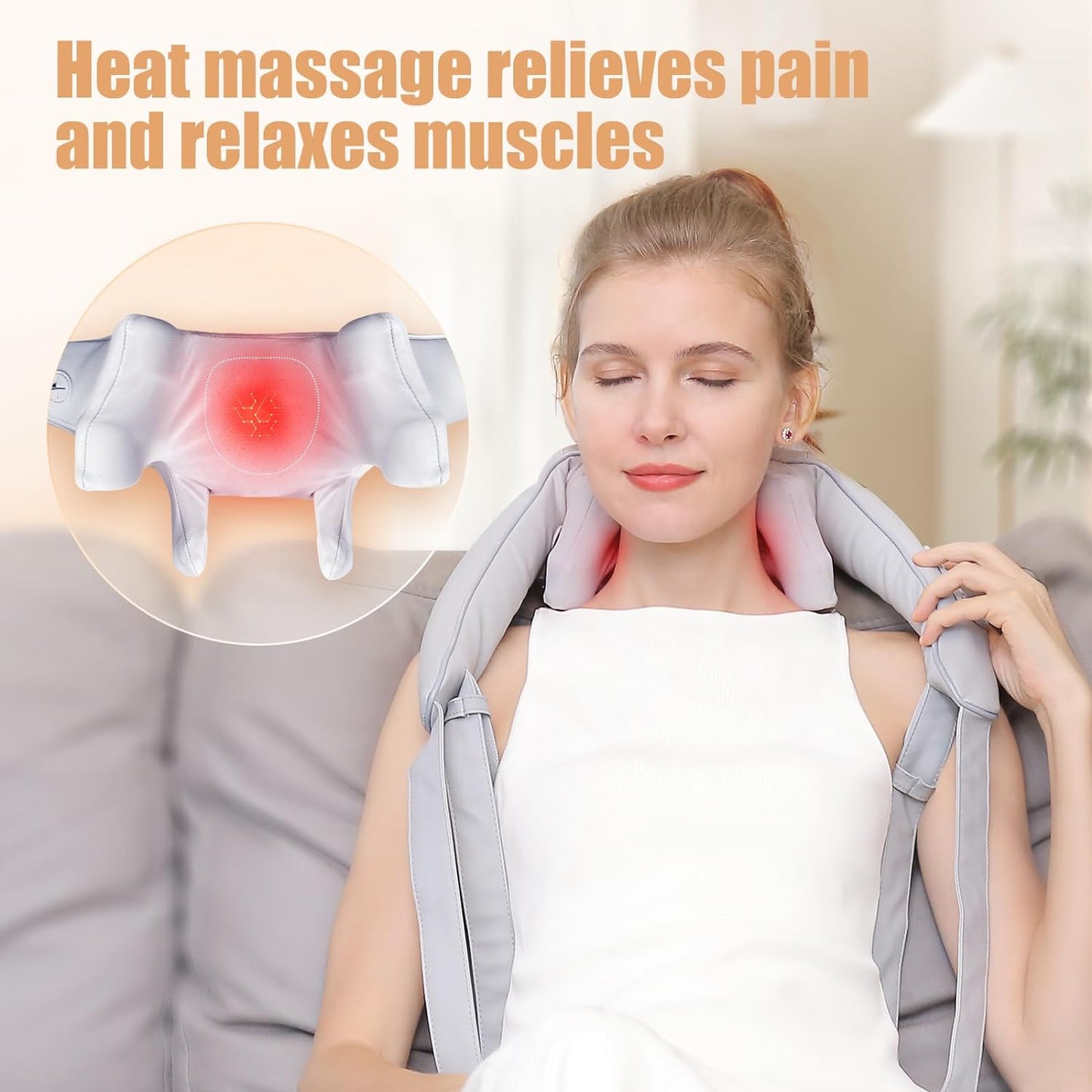 Neck Massager with Heat, Cordless Neck Massager for Pain Relief Deep Tissue, Shiatsu Back Shoulder and Neck Massager for Cervical Leg, Ideal Gifts