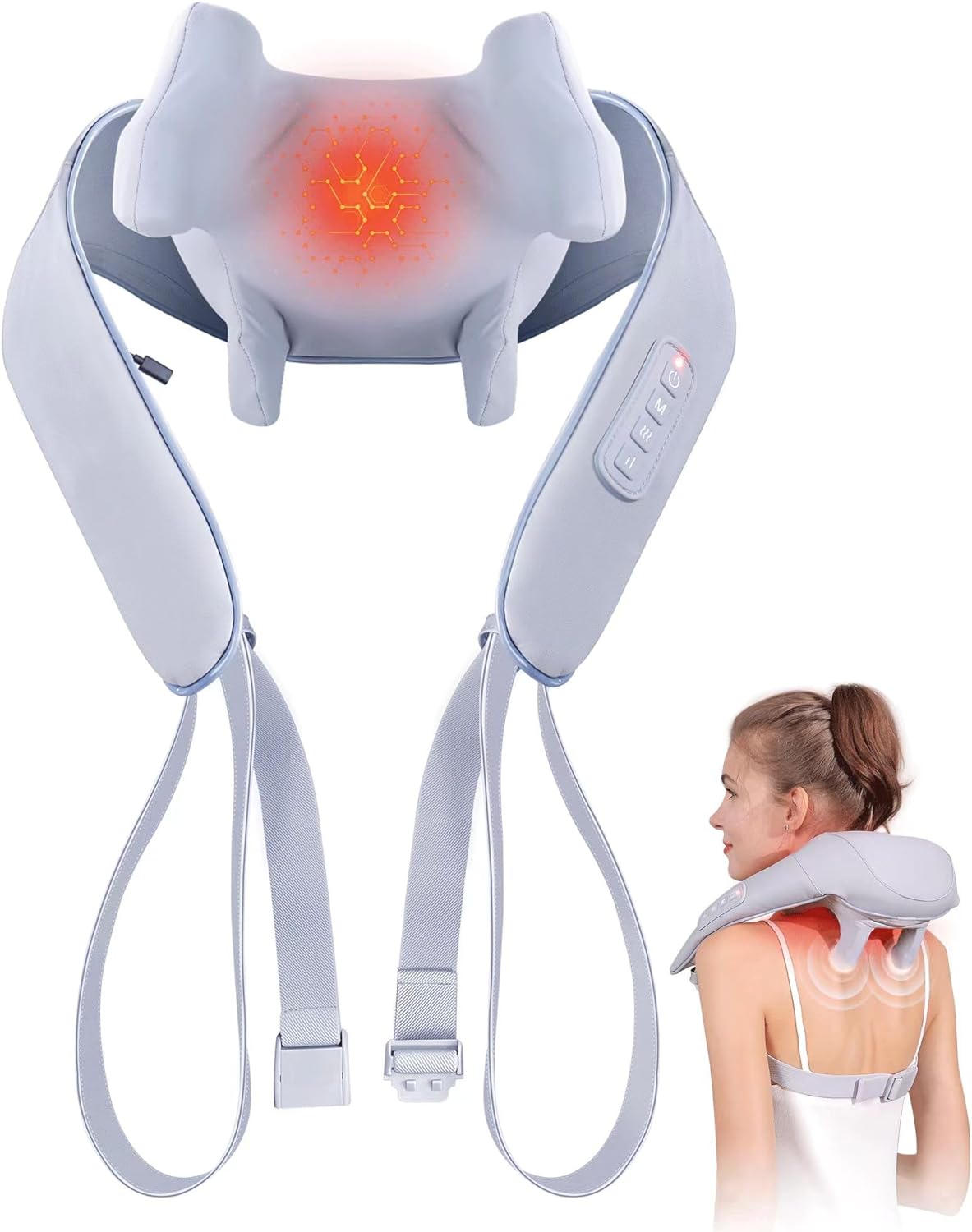 Neck Massager with Heat, Cordless Neck Massager for Pain Relief Deep Tissue, Shiatsu Back Shoulder and Neck Massager for Cervical Leg, Ideal Gifts