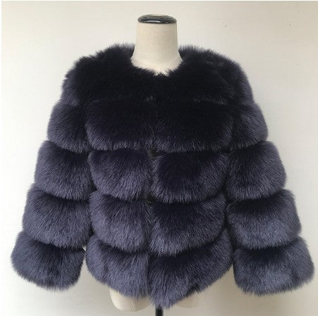 Women faux fur coat, winter long night hat crew neck outwear plush warm winter coat