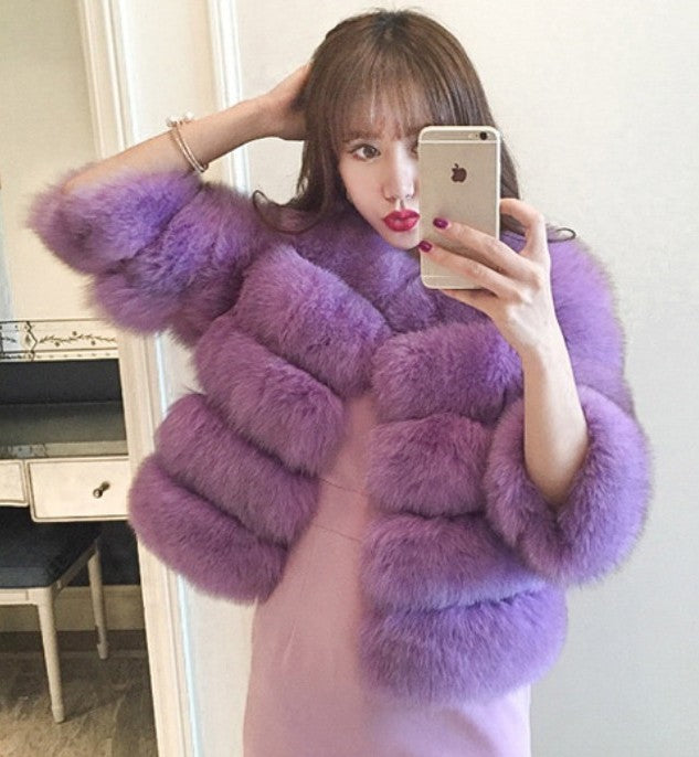 Women faux fur coat, winter long night hat crew neck outwear plush warm winter coat