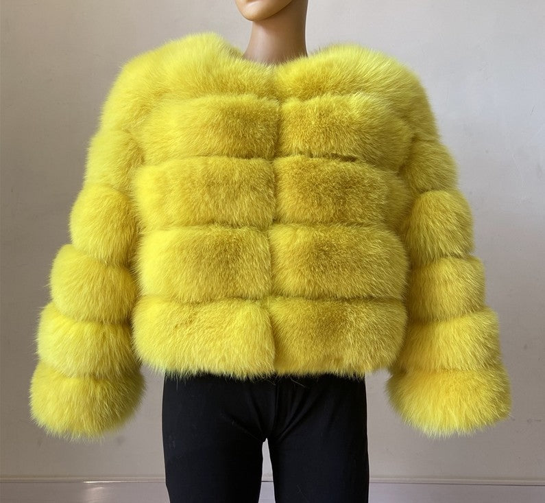 Women faux fur coat, winter long night hat crew neck outwear plush warm winter coat