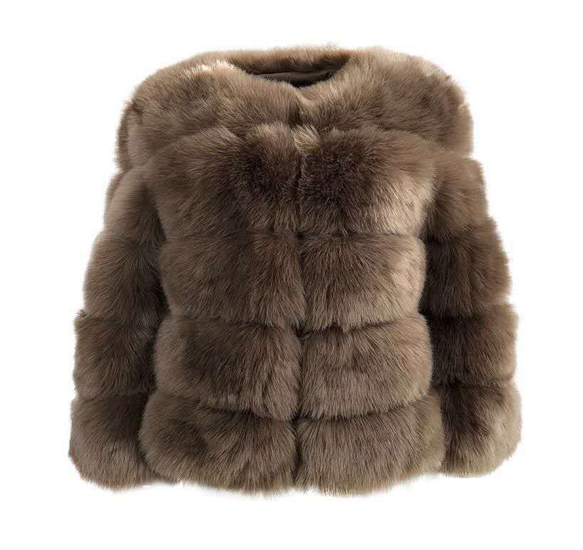 Women faux fur coat, winter long night hat crew neck outwear plush warm winter coat