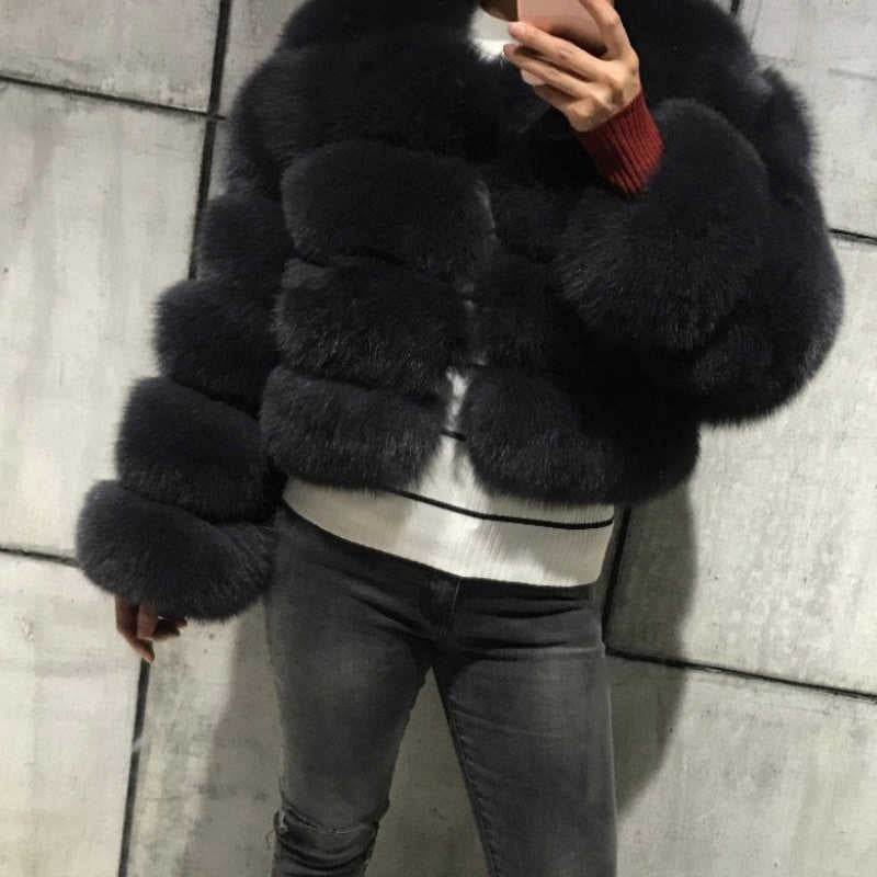 Women faux fur coat, winter long night hat crew neck outwear plush warm winter coat